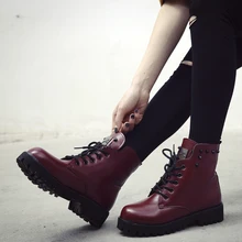 Hot! Women Lace Up Martin Boots Ladies Brand Flat Shoes Winter warm plus velvet Leather surface women’s casual shoes botas mujer