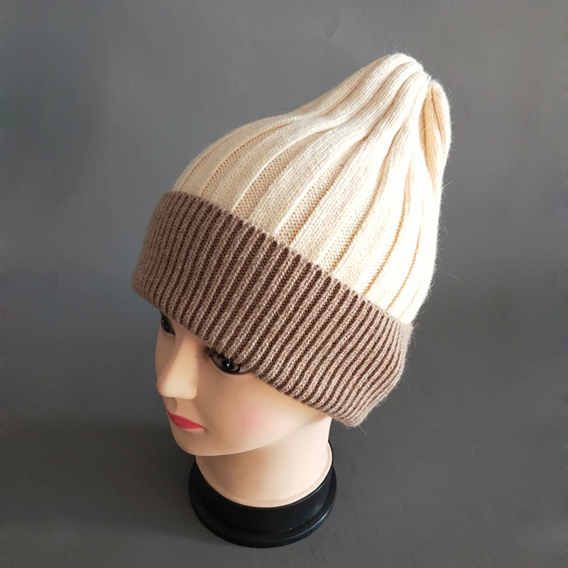 [Rancyword] Вязаная кашемировая шапка, шапки из натурального меха, Высококачественная меховая шапка Skullies, шапка для девочек, зимние шапки для женщин RC1226
