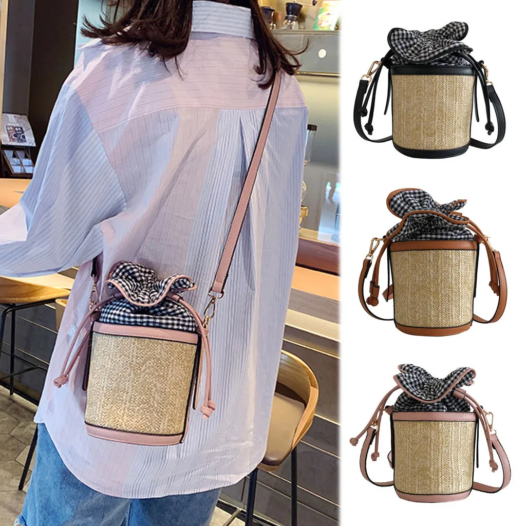 

Womens Bag Fashion Retro Weave Lattice Leather Bucket Crossbody Shoulder bolsa masculina sac femme handtassen dames bolsos mujer