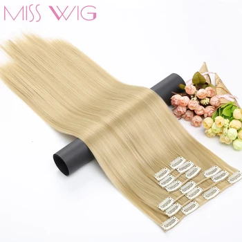 

MISS WIG 15Colors Available 24Inchs 16 Clips in Hair Extensions Straight Hairstyle Synthetic Hairpieces 140g False Hair