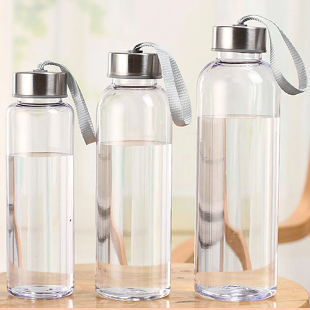 المحمولة زجاجات مياه الرياضة في الهواء الطلق البلاستيك شفافة مستقيم جولة مانعة للتسرب السفر حمل للمياه زجاجة Drinkware
