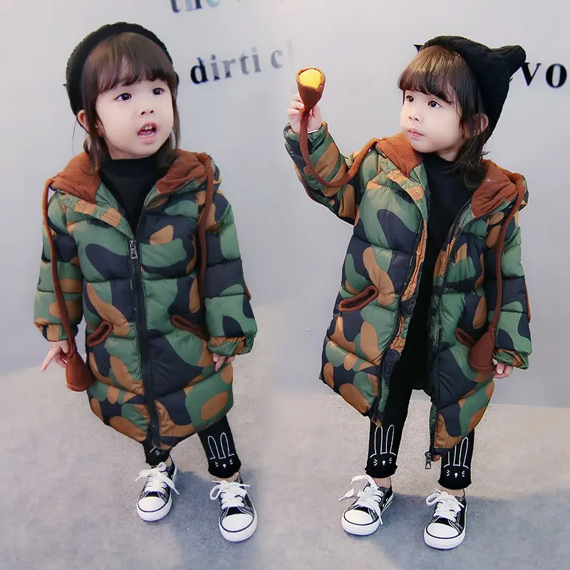 COOTELILI 73-120cm  Fashion Camouflage X-long Winter Jackets Girls Hooded Warm Thicken Coat For Boys Windproof Kids Clothes  (10)