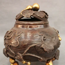 Народные Китайский Бронзовый Свинка Тыква Тыквы Листьев Статуя Курильница Курильница Банку