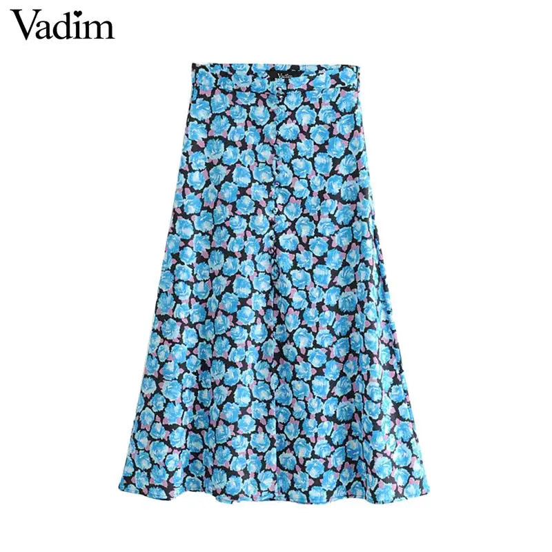 Vadim женский винтажный дизайн с принтом юбки с боковой застежкой-молнией на пуговицах Сплит Женская Повседневная летняя шикарная юбка длиной до лодыжки BA728