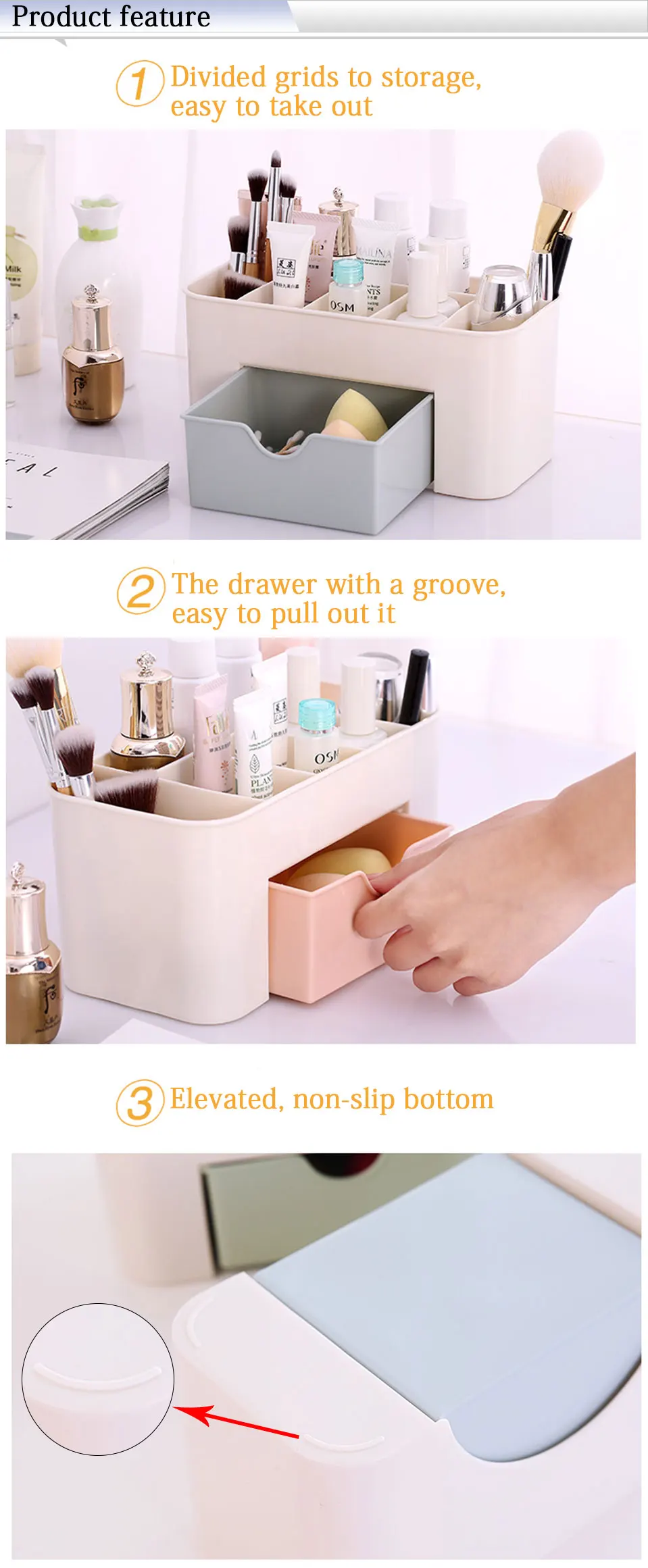 Plastic Makeup Organizer With Drawers Desktop Cosmetic Lipstick Brushes Jewelry Case Make Up Organizer Plastic Storage Box_06