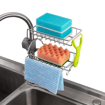 

2-Layer Adjustable Faucet Storage Holders Creative Stainless Steel Kitchen Drainage Sponge Racks Multifunction Hanging Dry Shelf