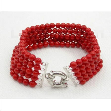 

Free shipping >>>>>>Genuine 5row 8" round red coral beads Bracelet j8672