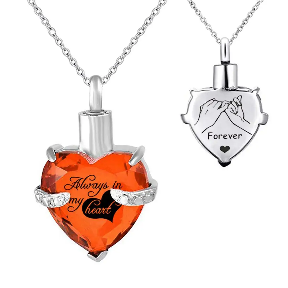 July Нержавеющая сталь кремационные украшения сердце пепел Keepsake Кристалл Подвеска урна цепочки и ожерелья выгравированы Keepsake памятный кулон - Окраска металла: July