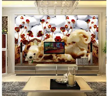 

3D wallpaper custom mural beauty non-woven Three Yang kaitai hd jade TV setting wall murals wallpaper