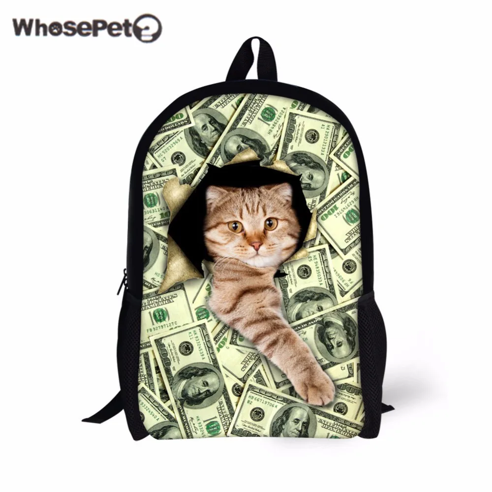 WHOSEPET Funny Cats School Backpacks For Girls Boys Green Shoulder Bag Fashion Causal Primary