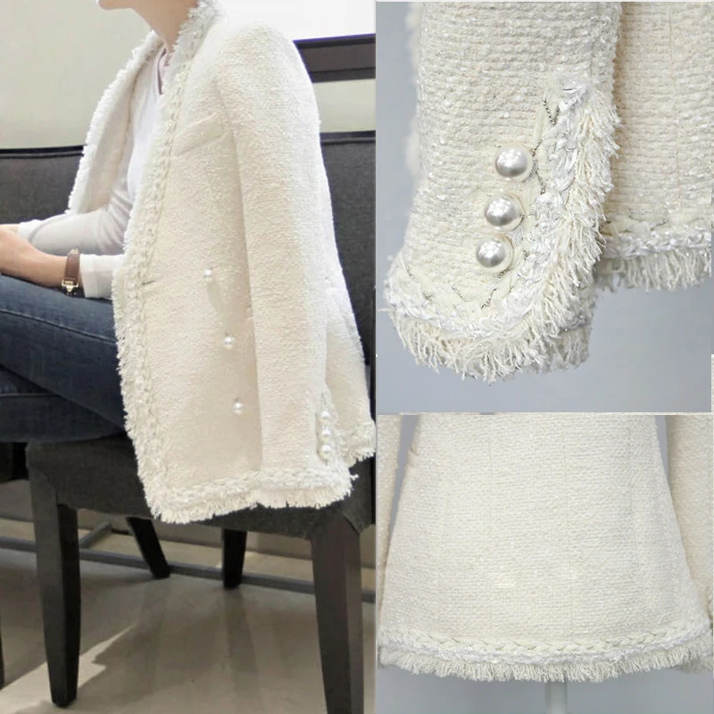 US $39.2 20% OFF|Office Lady Casaco Runway Women Vintage Pearl Tassels Tweed Slim Jacket Coat Fashion Double Breasted Black White Outerwear US $39.2 20% OFF|Office Lady Casaco Runway Women Vintage Pearl Tassels Tweed Slim Jacket Coat Fashion Double Breasted Black White Outerwear