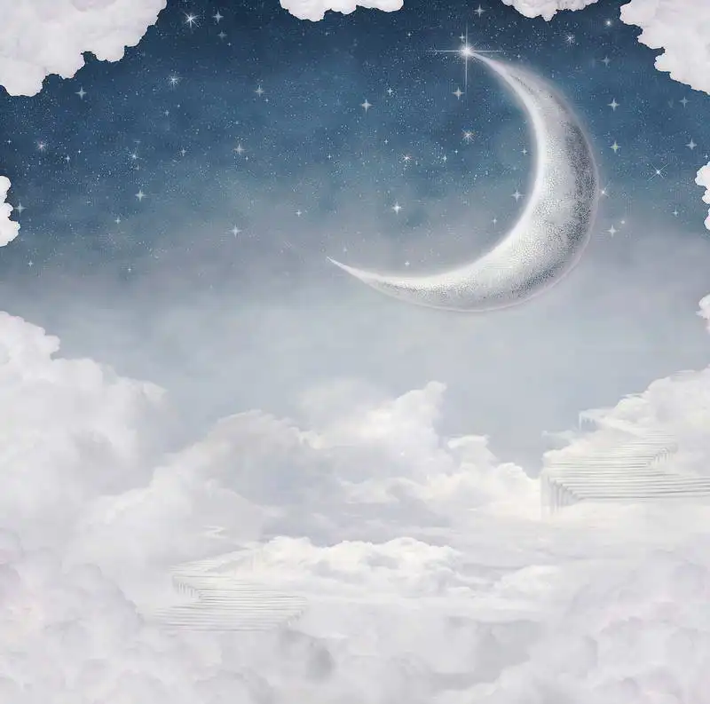 TR Blue Sky Silver Moon Photography Background Backdrop 150x200cm Cartoon White Cloud Baby for Kids Photo Booth Props | Электроника