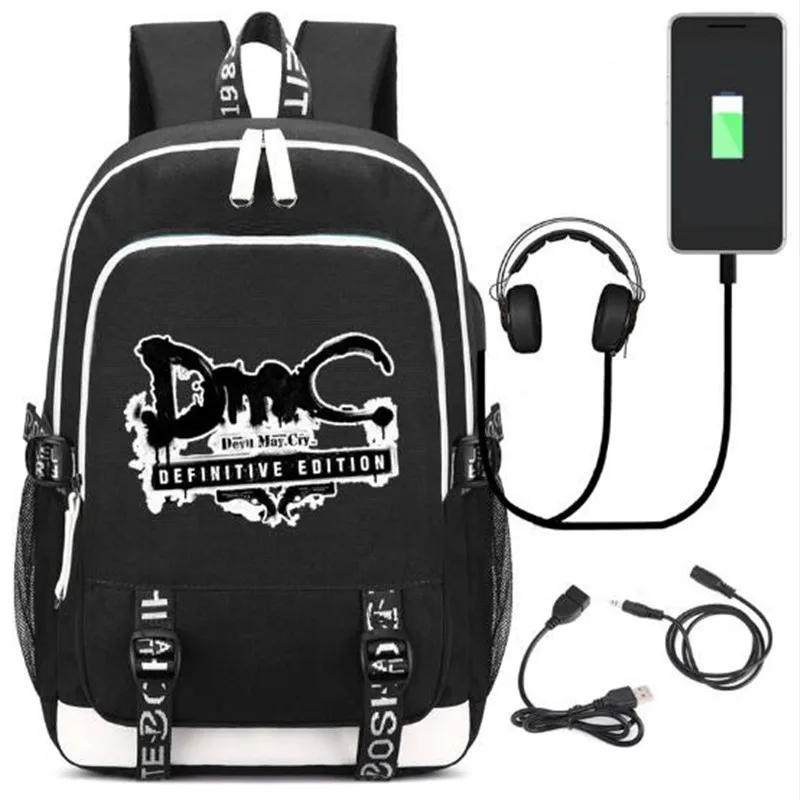 

DMC Devil May Cry Rucksack Bag w/ USB Fashion Port / Lock/Headphone Teenagers Student School travel Shoulder Laptop Bag