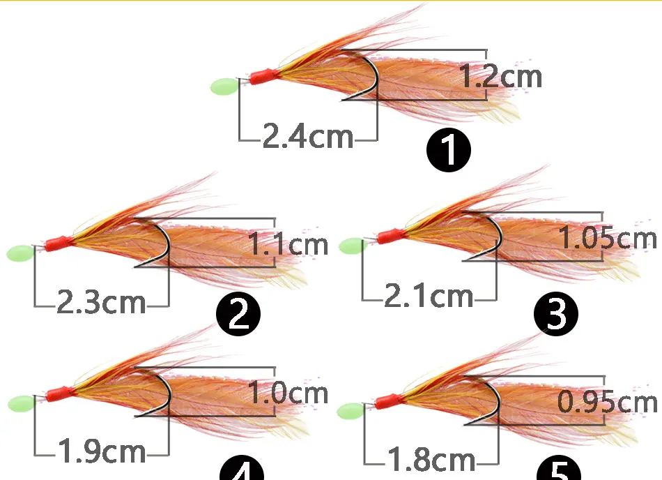JYJ 1 пакет № 1/2/3/4/5 искусственные sabiki крюка строки с цвет красный, желтый перо, рыбалки, sabiki крючки для снаряжения для pesca де