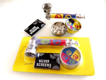 

6pcs/lot Jamaican reggae leaf metal tobacco smoking pipe herb grinder set hand muller cigarette holder smoke Crusher Crank kit