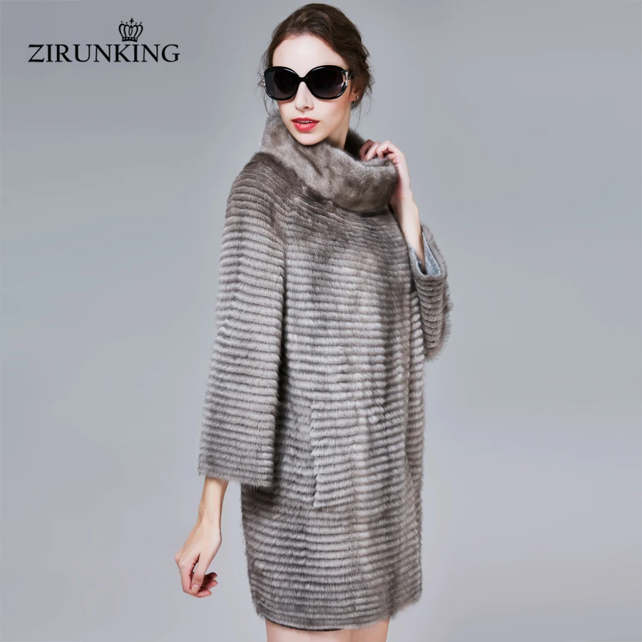 Zc1709 Gris Hiver Vison Taille Grande Shuba Survêtement Rayures Femme De Réel Femmes Femelle Pardessus Mode Manteau Fourrure Zirunking SUVpMz