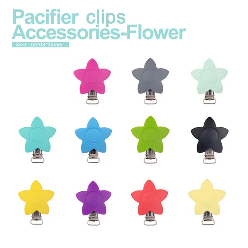 

50 Pcs Sun Flower Petal Shape Smiley Baby Pacifier Clips Petal Silicone Metal Fixed Clamp Baby Accessories