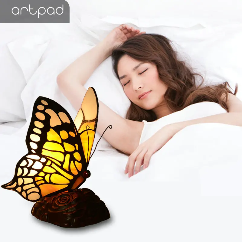 Artpad витражные стекла Тиффани лампы-бабочки с США/ЕС Plug In E27 прикроватная LED бабочка свет для стола ночные светильники Artpad витражные стекла Тиффани лампы-бабочки с США/ЕС Plug In E27 прикроватная LED бабочка свет для стола ночные светильники