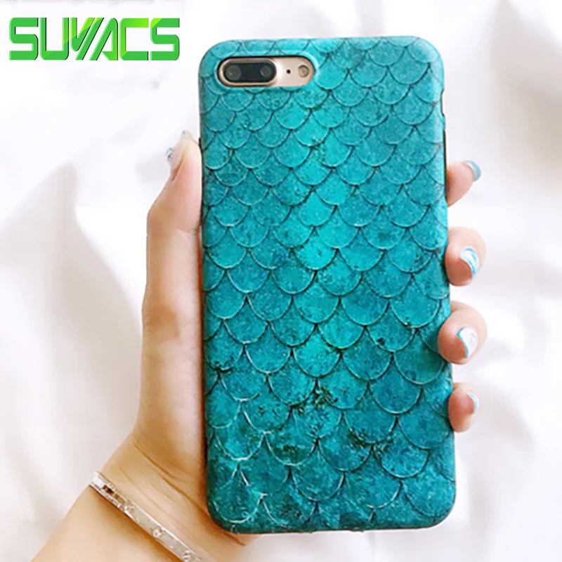 

SUYACS Glossy Phone Case For iPhone 6 6S 7 8 Plus X XS MAX XR Beautiful Blue Fish Scales Soft IMD Phone Fundas Shell Bag Coque