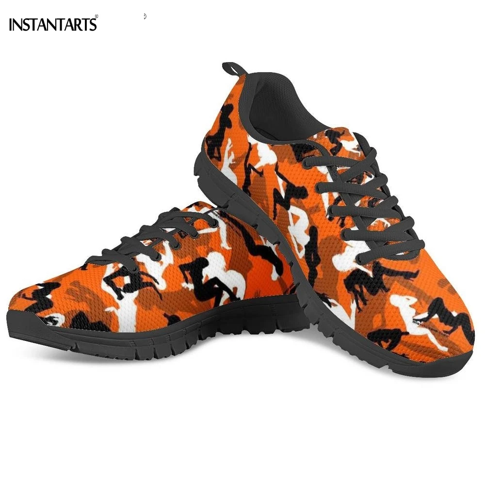 INSTANTARTS White and Orange Camouflage Pattern Woman's Summer Running Shoes Comfortable Lace Up Sneakers Outdoor Sports | Спорт и