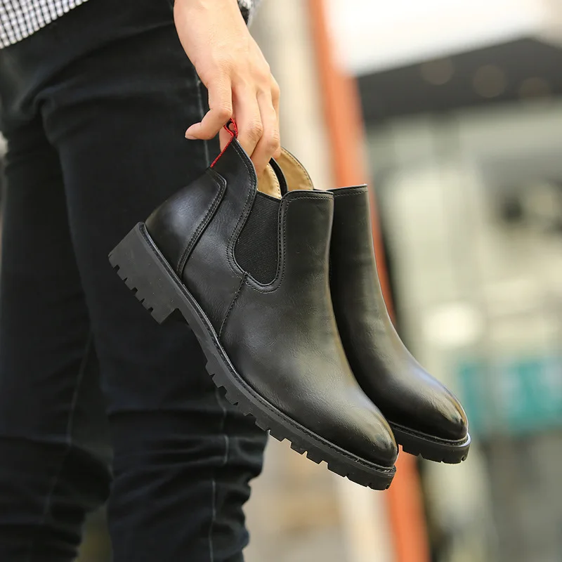 

Ankle Round Toe Zip Men Chelsea Boots Sewing Solid Vintage Motorcycle Boots Spring Autumm British Style Shoes