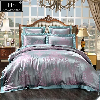 

Jacquard Yarn Dyed Tribute Silk 22 Momme Mulberry Silk 6PCS Bedding Sets King Size Bedroom Set Duvet Cover Bedsheet Pillowcase