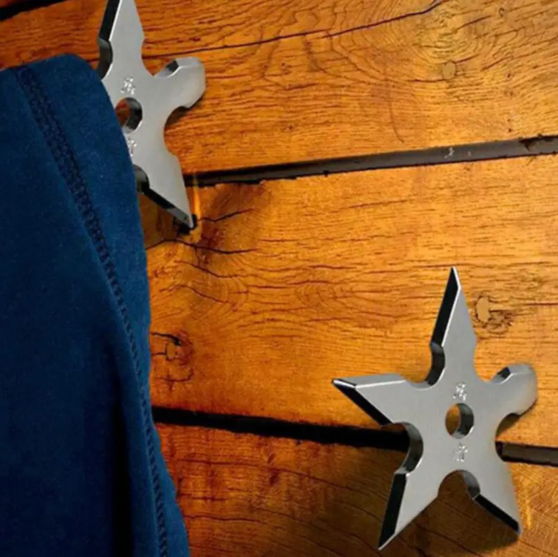 Creative Silver Stainless Steel Ninja Dart Hook Hangers Key Wall Holder Home Decoration Accessories Ornament Metal Coat Hooks