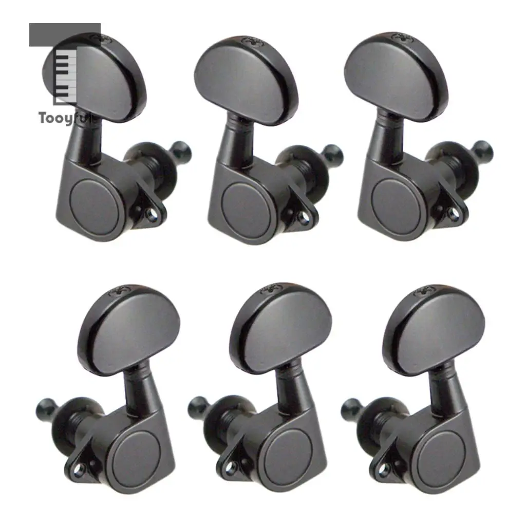 Tooyful Pack of 6 Iron Full Closed Tuning Pegs Tuning Keys Tuners Black 3L3R for Electric/Acoustic Guitar Replacement Parts