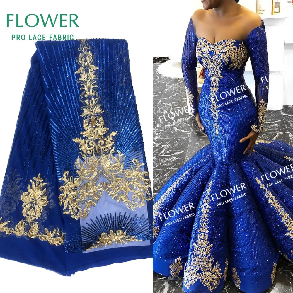 Royal Blue Upscale Style Sequins Lace ...