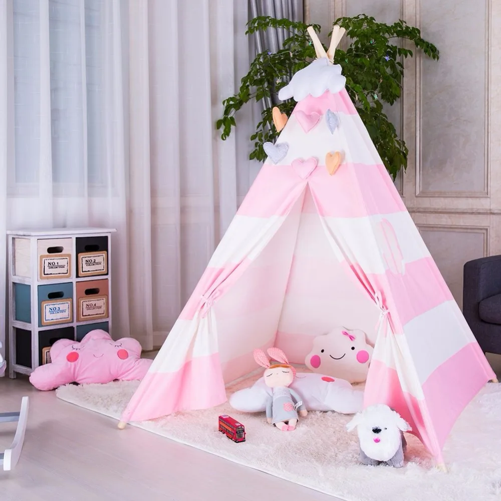 

Cloth Wooden Poles Kids Teepee Tent Childrens Playhouse Tent Tipi Kids