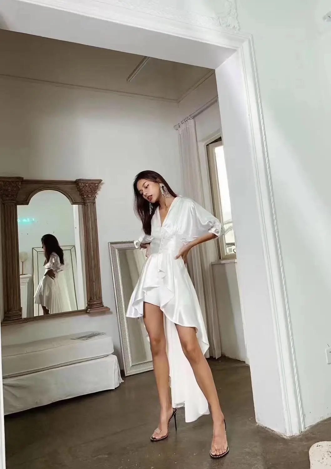 

2019 sexy new women V neck asymmetrical dress ddxgz2