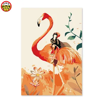 

painting by numbers art paint by number Diy digital oil drawing hand painted picture Wall Decor pic Flamingo and little girl