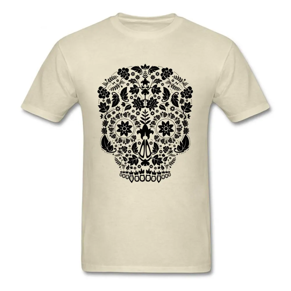 Funny Printing Men's T-shirts 2018 Hot Sale Summer/Fall Short Sleeve O Neck Pure Cotton Tees Casual T-Shirt Top Quality Day of the Dead Skull No5 beige