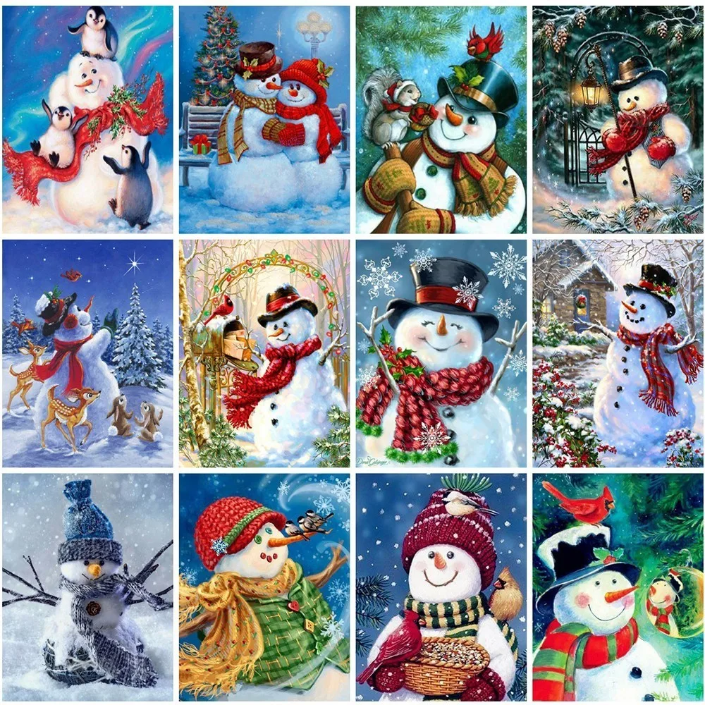 

Huacan Snowman Diamond Painting Full Square Diamond Embroidery Cartoon Picture Of Rhinestone Mosaic Painting Home Decor