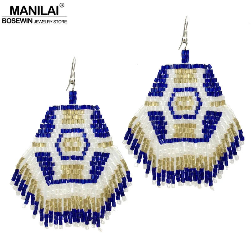 

MANILAI Multicolor Handmade Beads Earrings Bib Resin Beaded Tassel Wide Statement Earrings Women Bohemia Jewelry