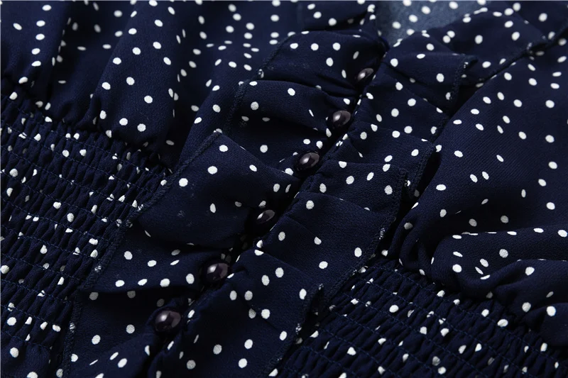 ShejoinSheenjoy Ruffles Chiffon Blouses Women Tops Polka Dot Print Autumn Ladies Shirts V Neck Lantern Sleeve Casual Shirt Top (4)