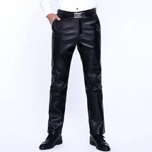 Мужские брюки из искусственной кожи с подкладкой из плотного флиса, зимние теплые свободные ветрозащитные водонепроницаемые штаны для мотоцикла размера плюс, повседневные брюки из искусственной кожи