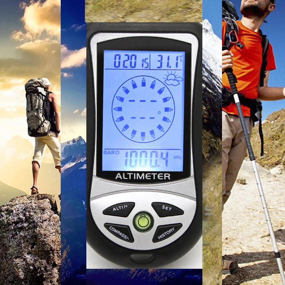 

Electronic Bearing Sensor Barometric Sensor 8In1 Digital LCD Altimeter Barometer Thermo Temperature Calendar Clock