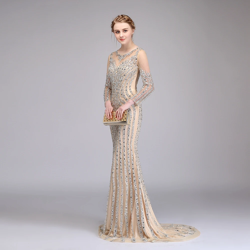 SSYFashion высококлассный Русалка вечернее платье, для банкета Роскошные с длинными рукавами блестки рыбий хвост платье для вечеринки, официального приема блестящее платье
