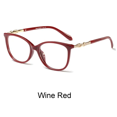 Ralferty, роскошная кристальная оправа для очков, женские дизайнерские блестящие очки, оправа для очков, оптическая близорукость, нулевая точка, прозрачные очки F95162 - Цвет оправы: Wine Red