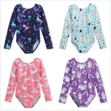 Гимнастическое трико для девочек; танцевальная одежда с длинными рукавами; милый единорог; Блестящие Детские костюмы; Профессиональная Одежда для танцев