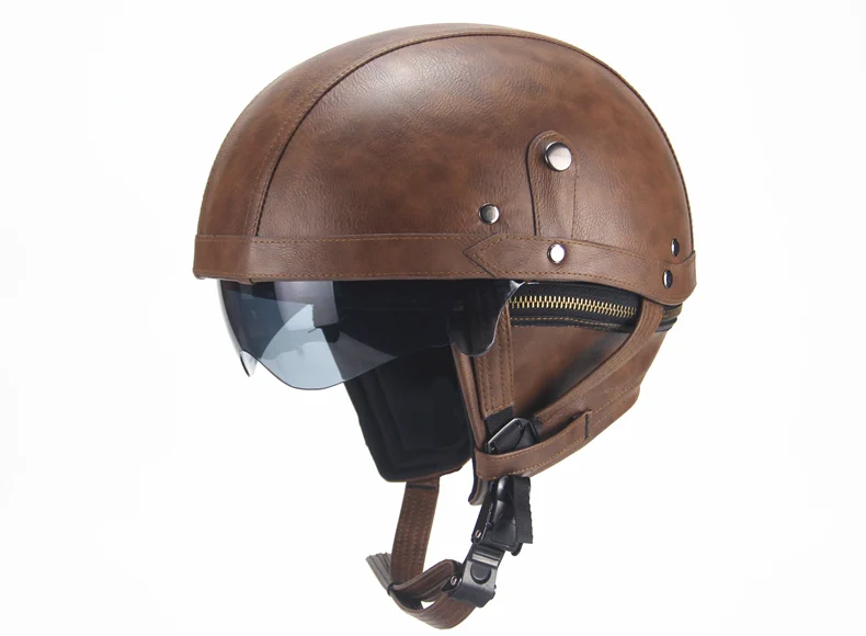 Мотоциклетный наездник полуоткрытый шлем из искусственной кожи с двойным объективом