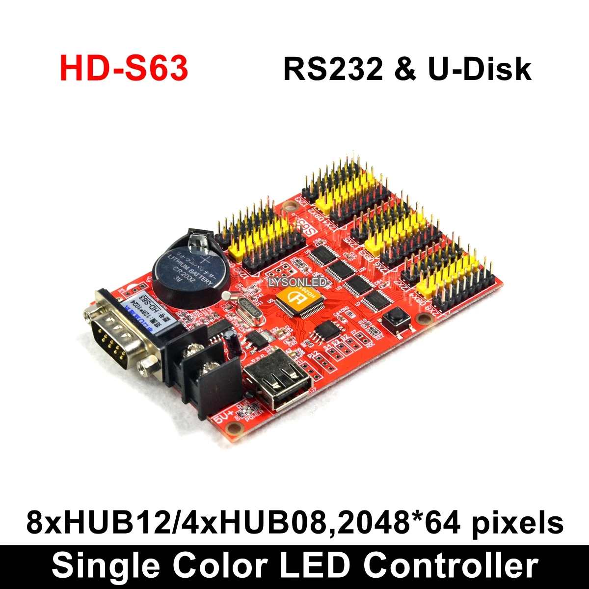 

HD-S63 USB-Disk & Serial 232 Communication Ports Huidu Single Color P10 LED Display Control Card, Two Color LED Signs Controller
