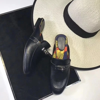 

Shoes women 2019 new luxury brand flat shoes H casual set foot leather Muller shoes fashion sexy star with the same paragraph