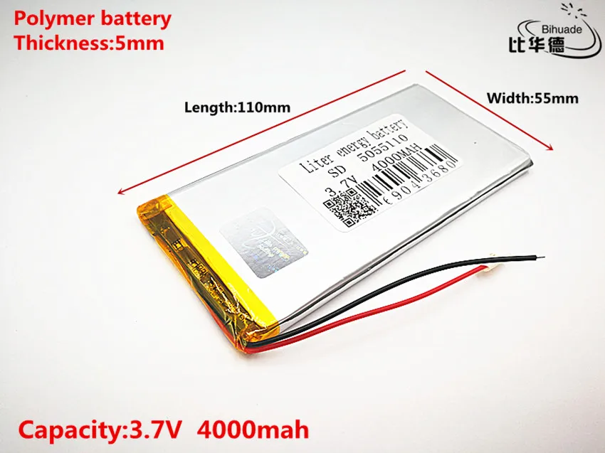 2 шт. литиевая батарея хорошего качества 3,7 V, 4000 mAH 5055110 полимер литий-ионный/литий-ионный аккумулятор для планшетных ПК, gps, mp3, mp4