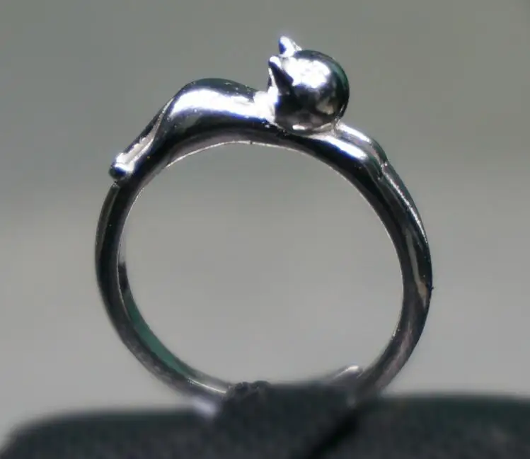 Personality design 925 sterling silver opening ring small cat glossy surface ring adjustable open ring anel de prata esterlina