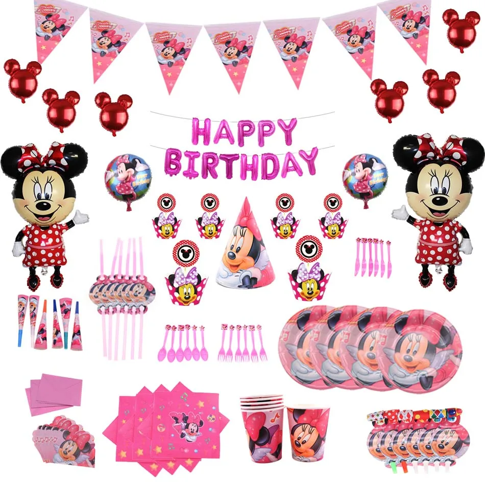 

Girls Favor Minnie Mouse birthday party Theme decorations kids Birthday Party Cartoon Paper Cup Plate Napkin Banner