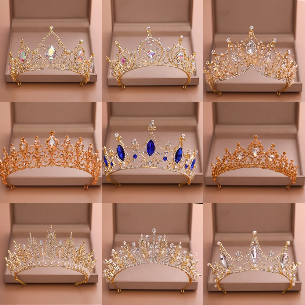 Хрустальные Свадебные короны для невесты, корона для волос, тиара, золотые свадебные аксессуары для волос, Хрустальная свадебная тиара для женщин, свадебные украшения для волос