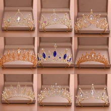 Хрустальные Свадебные короны для невесты, корона для волос, тиара, золотые свадебные аксессуары для волос, Хрустальная свадебная тиара для женщин, свадебные украшения для волос
