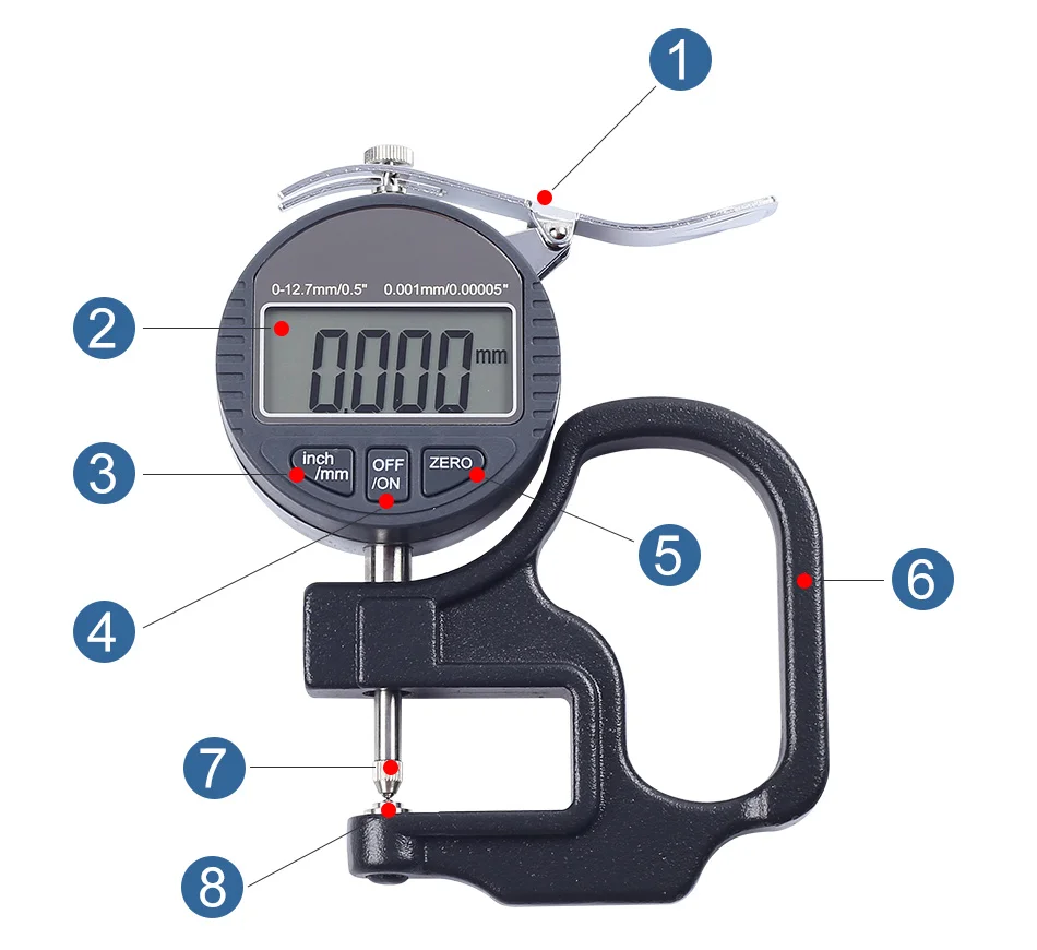 Syntek 12,7 мм 0,5 дюйма электронный цифровой точный измеритель толщины 0,01/0,001 мм микрон цифровой индикатор толщины с круглой головкой CE